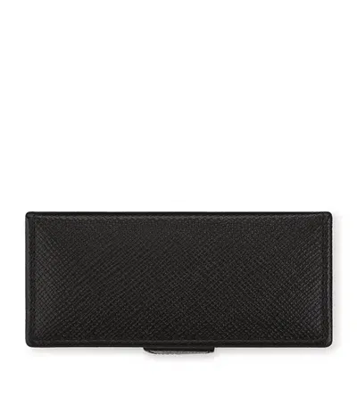 Smythson Leather Panama Cufflink Box In Gray