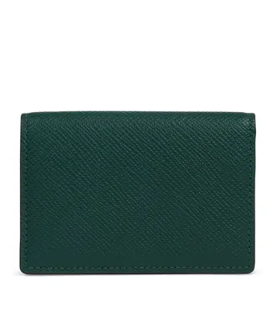 Smythson Leather Panama Folded Card Holder In Green