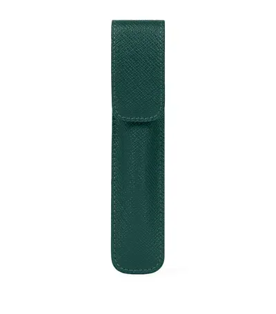 Smythson Leather Pen Sleeve In Green