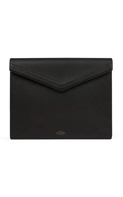 Smythson Panama A4 Leather Envelope Writing Folder In Black