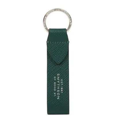 Smythson Panama Leather Keyring In Green