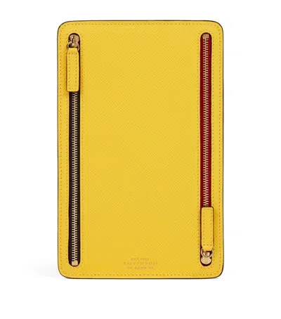 Smythson Panama Leather Multi-zip Wallet In Yellow