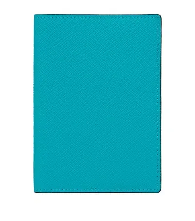 Smythson Panama Leather Passport Cover In Blue