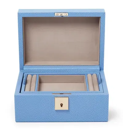 Smythson Small Leather Panama Jewellery Box In Blue