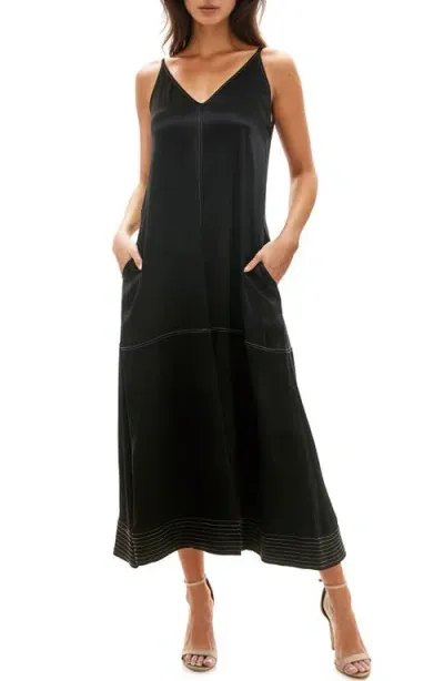 Socialite Contrast Stitch Trapeze Dress In Black/tan