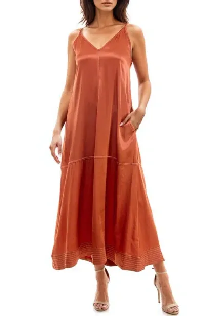 Socialite Contrast Stitch Trapeze Dress In Spice Route