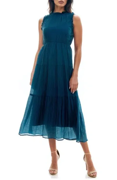 Socialite Crinkle Tiered Sleeveless Midi Dress In Sailor Blue