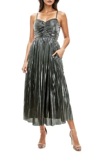 Socialite Pleated Foil Sleeveless Maxi Dress In Silver