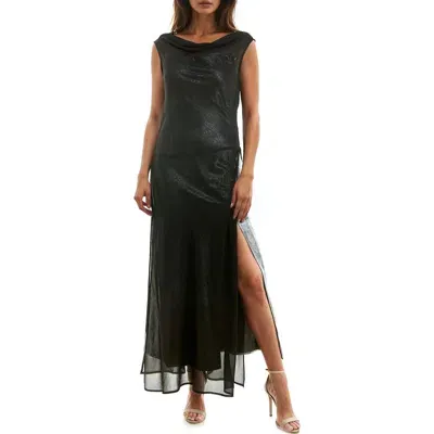 Socialite Semisheer Metallic Cocktail Dress In Black/silver