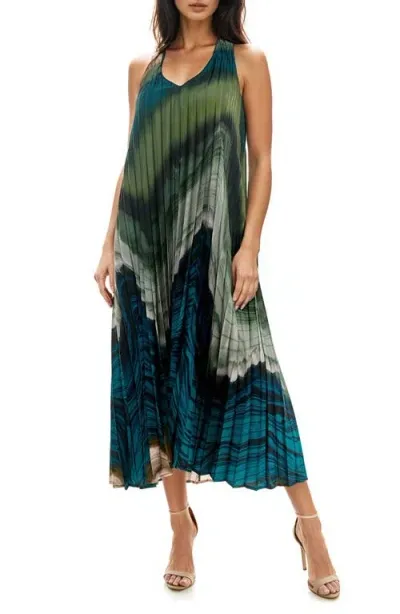 Socialite Sunburst Pleat Maxi Dress In Teal/olive