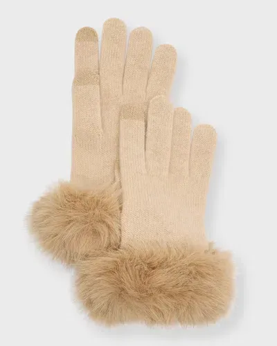 Sofia Cashmere Touchscreen Cashmere & Faux Fur Gloves In Oatmeal