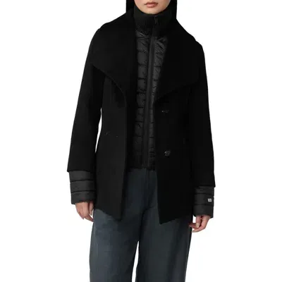 Soia & Kyo Freida Mixed Media Coat With Removable Puffer Bib In Black