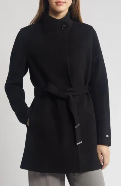 Soia & Kyo Kenia Funnel Neck Wool Blend Wrap Coat In Black