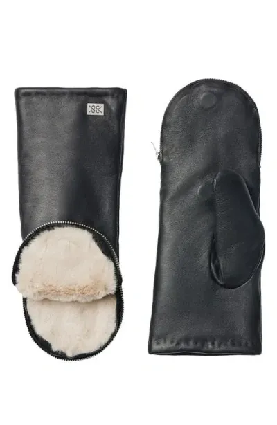 Soia & Kyo Leather Zip Top Mittens With Faux Fur Lining In Black-hush