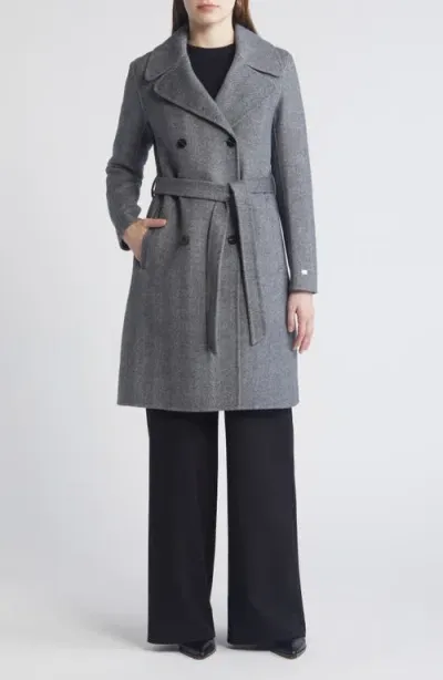 Soia & Kyo Safira Double Breasted Wool Herringbone Coat In Black