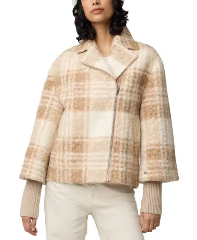 Soia & Kyo Women's Asymmetric Knit-sleeve Plaid Coat In Hush