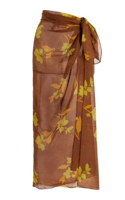 Soleil Soleil Printed Organic-cotton Square Pareo In Brown