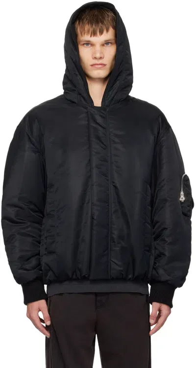 Solid Homme Black Hooded Bomber Jacket In 409b Black