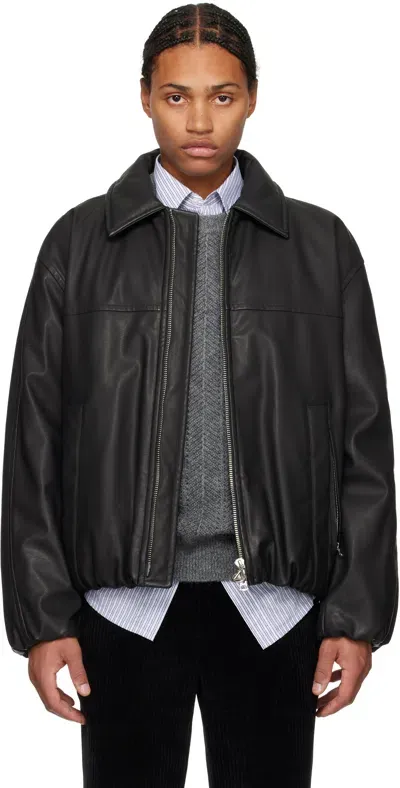 Solid Homme Black Insulated Faux-leather Jacket In 415b Black