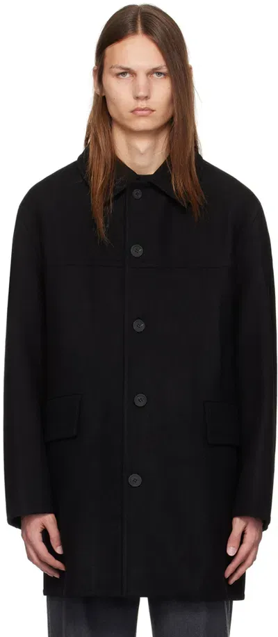 Solid Homme Black Single-breasted Coat In 107b Black