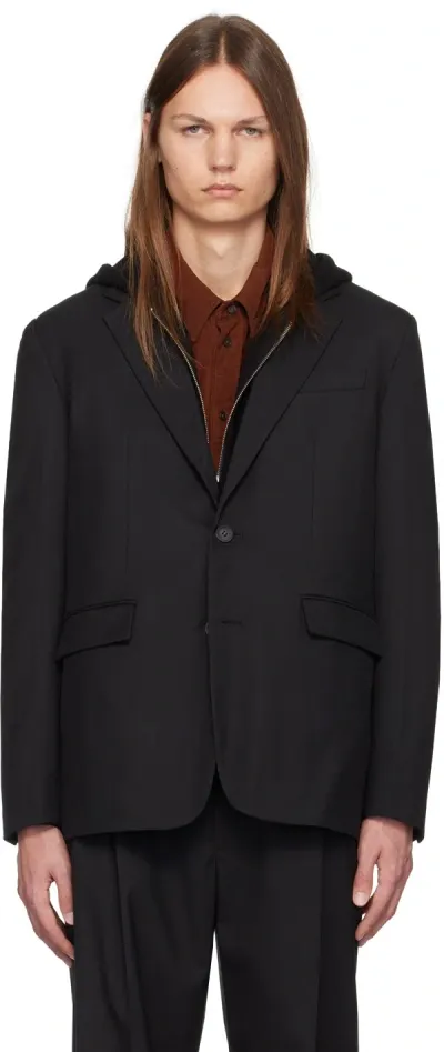 Solid Homme Black Twill Blazer In 501b Black