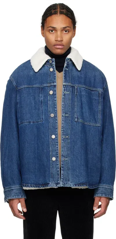 Solid Homme Blue Sherpa Denim Jacket In 418l Blue