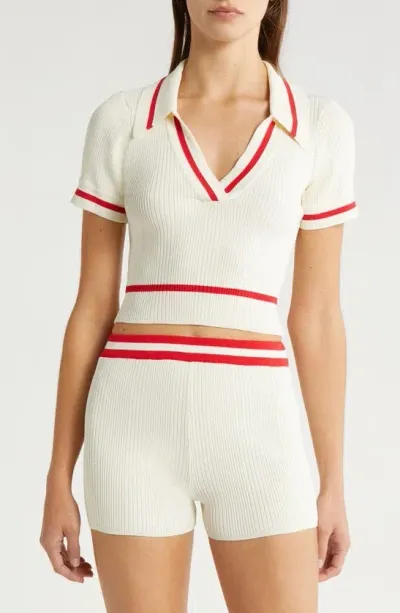 Solid & Striped The Ronnie Crop Cover-up Polo In Red