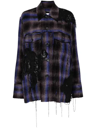 Song For The Mute Check Pattern Jacket In Purple