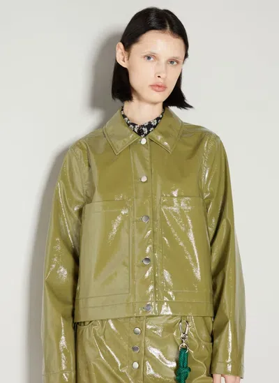 Song For The Mute Cropped Glossy Vinyl Jacket In Olive