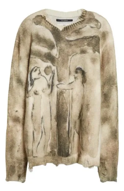 Song For The Mute Digital Print Oversize Distressed Sweater In Sepia