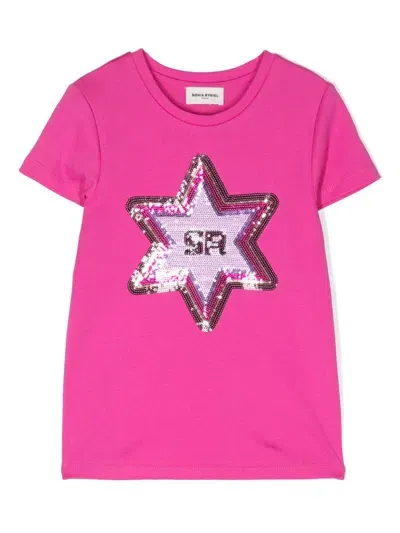 Sonia Rykiel Enfant Kids' Sequin-embellished Logo-print T-shirt In Pink