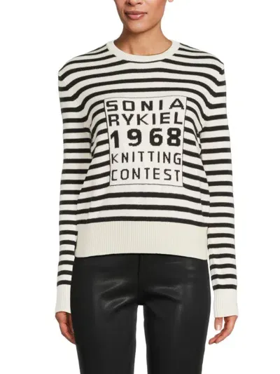 Sonia Rykiel Striped Logo-jacquard Sweater In Black Ivory