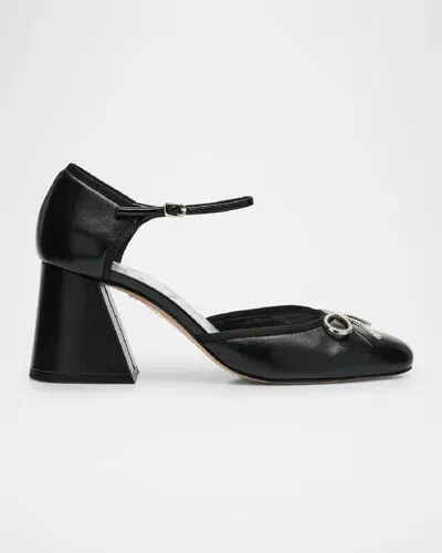 Sophia Webster Pirouette Leather Bow Ankle-strap Pumps In Black