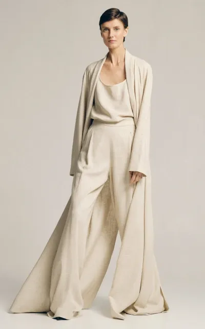 Sophie Et Voila Draped Linen-blend Coat In Neutral