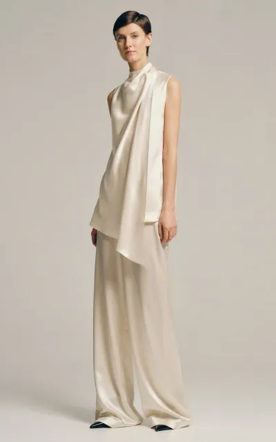 Sophie Et Voila Draped Silk-blend Top In Ivory