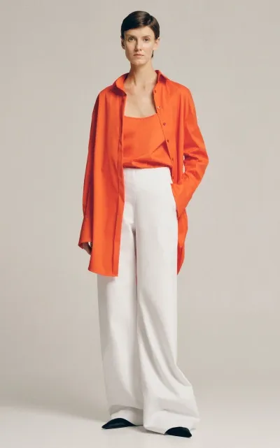 Sophie Et Voila Oversized Stretch-cotton Button-up Shirt In Orange