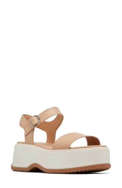 Sorel Dayspring Leather Ankle-strap Comfort Sandals In Honest Beige