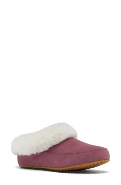 Sorel Go Coffee Run Faux Fur Slipper In Antique Mauve/natural