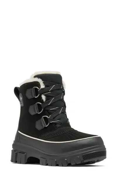 Sorel Tivoli V Faux Fur Lined Waterproof Boot In Black,fawny