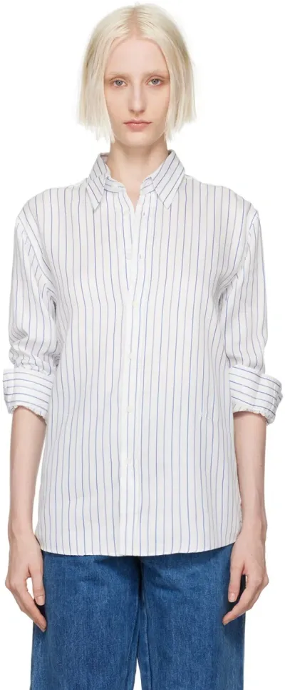 Soulland White Rado Shirt In Navy Pinstripes