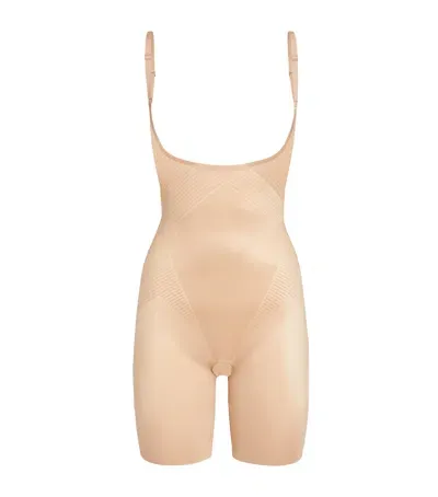 Spanx Open-bust Mid-thigh Bodysuit - Medium Control In Beige