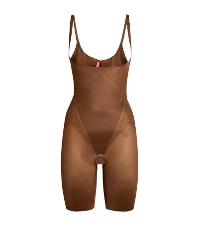 Spanx Open-bust Mid-thigh Bodysuit - Medium Control In Brown