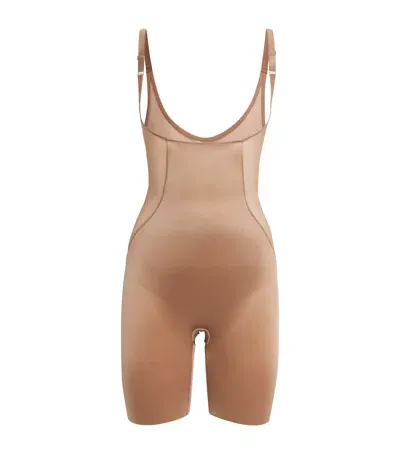 Spanx Open-bust Mid-thigh Bodysuit - Medium Control In Nude