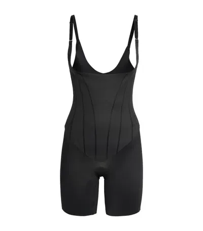 Spanx Open-bust Mid-thigh Bodysuit In Black