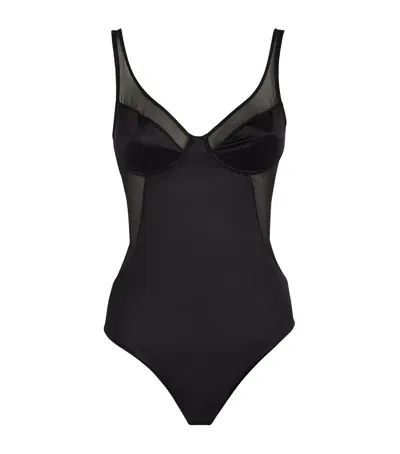 Spanx Shaping Satin Thong Bodysuit - Medium Control In Black