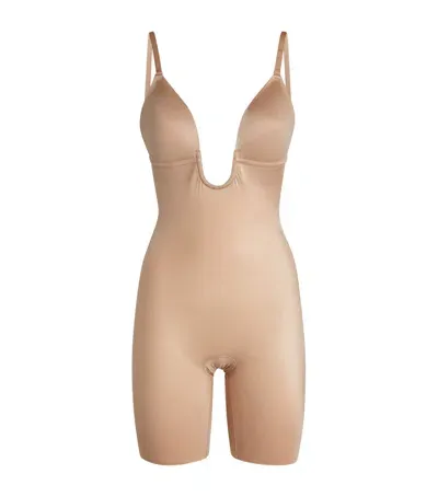 Spanx Suit Your Fancy Plunge Mid-thigh Bodysuit - Medium Control In Beige