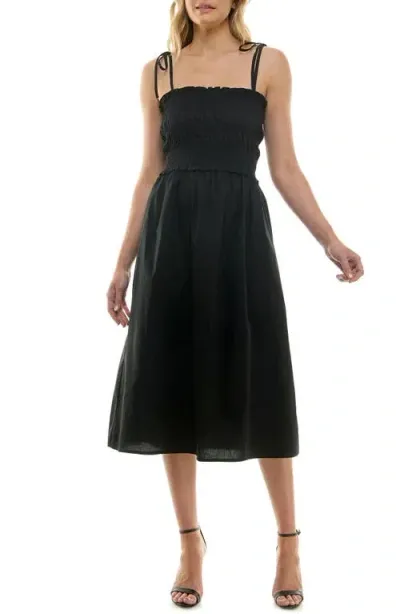 Speechless Smock Bodice Midi Sundress In Black Jm