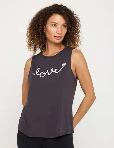 Spiritual Gangster Love Script Jade Muscle Tank In Black