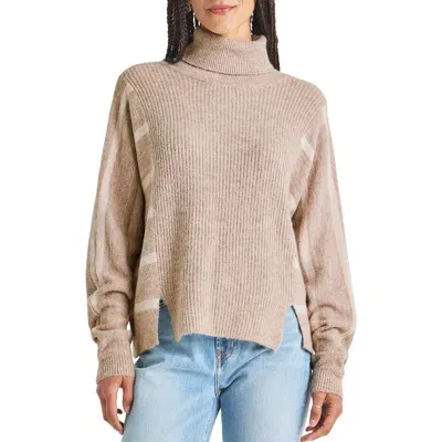 Splendid Bea Stripe Sleeve Rib Turtleneck Sweater In Champagne Toast