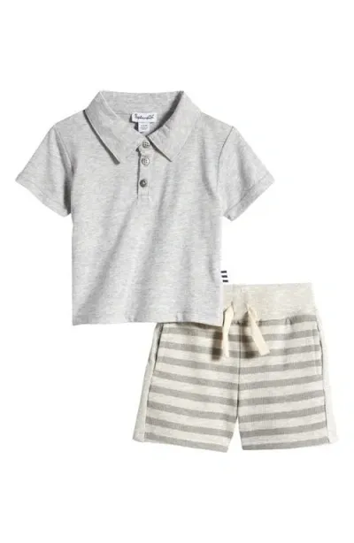 Splendid Babies'  Beach Day Polo & Drawstring Shorts Set In Heather Grey